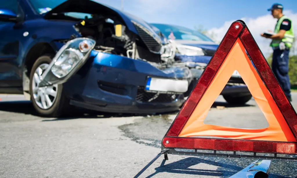 Road accident with smashed cars.